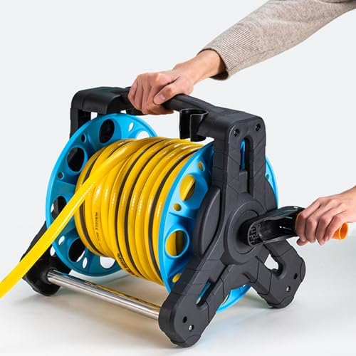 Generic Portable Garden Water Hose Reel Cart, Wall Mounted Water Pipe Storage Organizer Holds Up to 82ft of 5/8 Inch Hose, Heavy Duty Pipe Holder, Ideal for Garden Watering Car Washing (Black and - Image 4