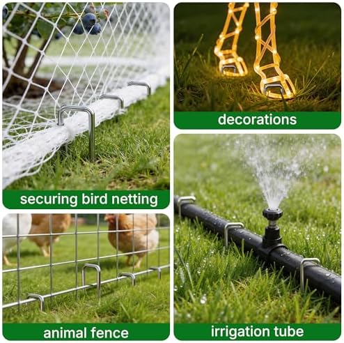 AMAGABELI 10 Inch 200 Pack Galvanized Landscape Staples 11 Gauge Anti-Rust Heavy Duty Garden Stakes Plant Cover Spikes U-Shaped Sod Pins Fence Stakes for Weed Barrier,Irrigation Tubing,Decoration - Image 5