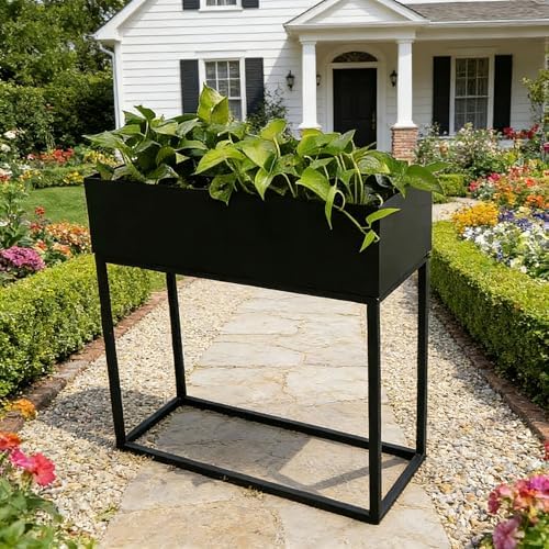 Elevated Planter Box, Raised Garen Bed, Narrow Plant Stand with Drainage Holes, Galvanized Iron, Rectangle Planter for Patio Garden Balcony (Black)(100 * 25 * 80cm) by Unknown