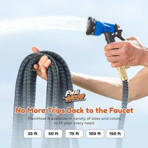 Flexi Hose Expandable Garden Hose with 8 Function Nozzle, 100FT - Lightweight Retractable Garden Hose, Water Hose - No-Kink Flexibility, 3/4 Inch Solid Brass Fittings and Double Latex Core - Image 5