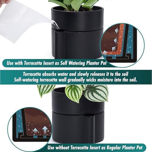 Phoenix Vine 8 Inch Self-Watering Planter Pot with Terracotta Insert, Deep Water Reservoir, and Ceramic-Alike BPA-Free Plastic Planter Pot for Plant, Modern Planter for Houseplants, Black, 53-A-T-2 - Image 3