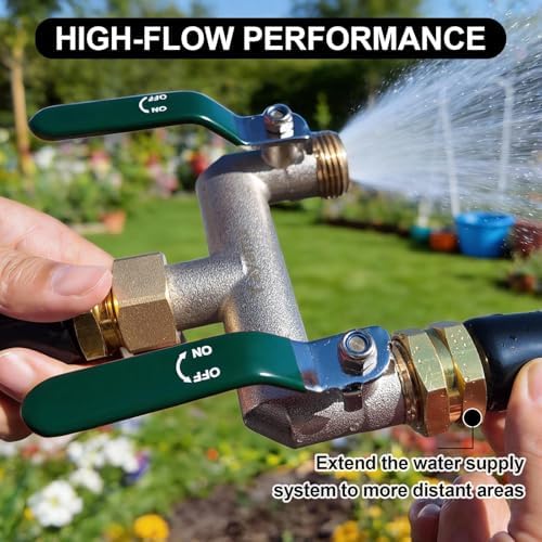 2 Way Hose Splitter, 3/4" GHT Brass Garden Hose Splitter (Green) - Image 5