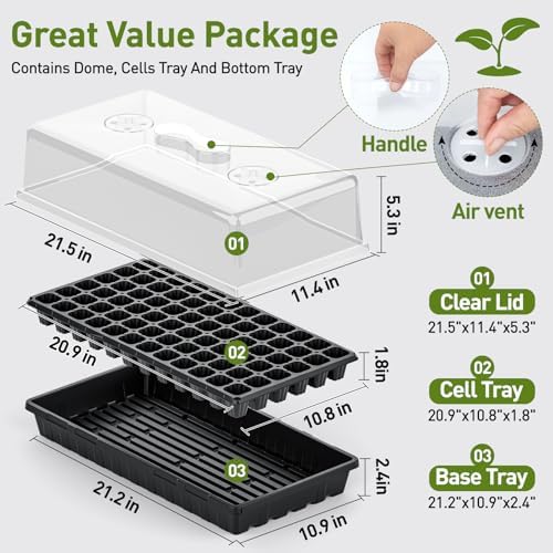 ZJP 5-Pack Seed Starter Trays Set – Includes 1020 Trays (No Holes) + 72-Cell Deep Plug Trays (2.44" Deep) + 5" Clear Humidity Domes for Vegetables, Herbs, Flowers - Image 2