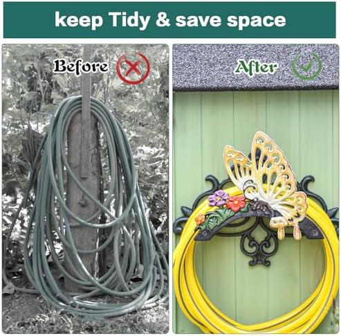 Sungmor Cast Iron Garden Hose Holder, Heavy Duty Wall Mounted Hose Hanger, Decorative Butterfly Water pipe Organizer, Hose Reel Rack for Outside, Garden Yard Decor - Image 6