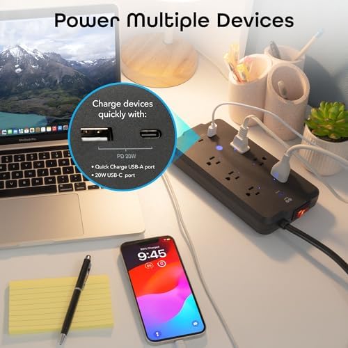 Geeni Smart Plug Power Strip, 6 Outlets & 2 USB Ports, Surge, 6 ft., Black - Image 4
