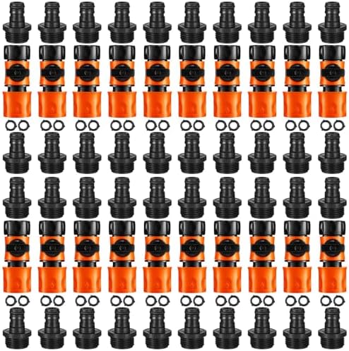 Threlaco 20 Pack Garden Hose Quick Connect with Shut Off Valve, No-Leak 3/4" GHT Plastic Water Hose Fittings for Sprinkler Nozzle Rv Washer Heavy Duty Repair Kit with 40 Adapters & 40 Washers by Threlaco