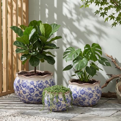 Geetery Ceramic Planter Pot 9.6 Inch Round Plant Pot,Chinoiserie,Blue,Med - Image 5