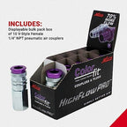 Milton 764VC ColorFit HIGHFLOWPRO V-Style Air Couplers, 1/4" FNPT Female Quick Connect, Purple Color-Coded High-Flow Fittings, Up to 70% More Airflow, 300 PSI, Box of 10 - Image 3