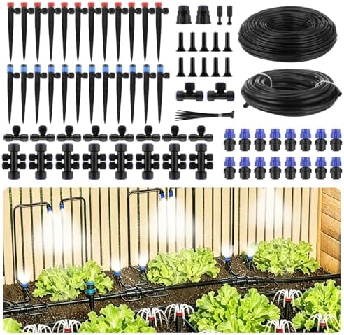 230FT Quick-Connect Drip Irrigation System Kit, Automatic Garden Watering System with 3 Kinds Sprinklers Emitters, Auto Irrigation Kit for Lawn Greenhouse Flower Beds Potted Plants by Unknown