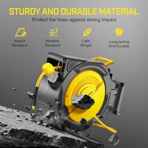 120FT+6.5FT Retractable Air Hose Reel, 5/16" Hybrid Air Hose, Air Compressor Hose Reel with Max 300 PSI Patented Design, Wall Mount Pneumatic Hose Reel for Garage Workshop, 180°Automatic Rewind - Image 3