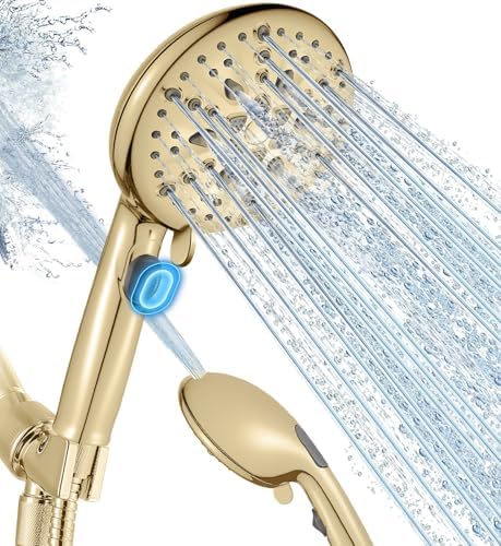 Cobbe 9 Spray Modes Handheld Shower Head, Water-Saving, Gold by Cobbe