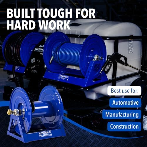 Coxreels 1125-4-100 Hand Crank Steel Hose Reel, 1125 Series - ½" x 100', 3,000 PSI - Heavy Duty All Welded Steel A Frame – Adjustable Tension Break – Made in The USA, Blue - Image 5
