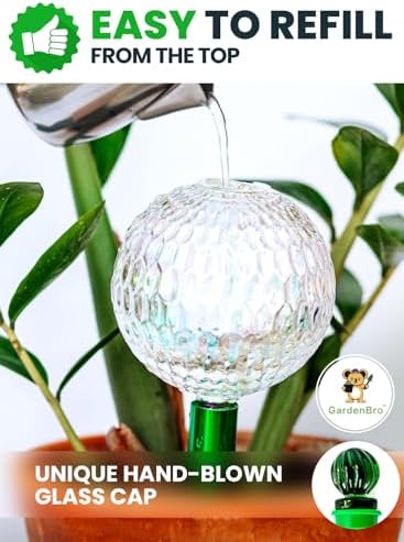 16 Oz 2 pcs Plant Watering Globes for Indoor Plants with Metal Self Watering Planter Insert - Premium XL Glass Hand-blown Globes - Automatic Plant Waterer Indoor, Gift For Gardeners [Mosaic & Crystal] - Image 3