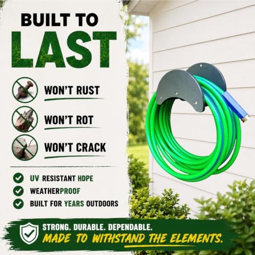 Poly Outdoor Indoor Wall Mount Garden Hose Holder – Holds up to 150 ft Water Hose – Heavy Duty Hose Hanger for Garage, Shed & Garden - Image 3