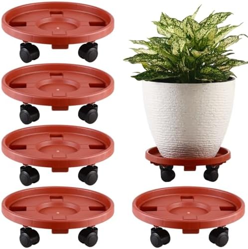 5 Packs Large Plant Caddy with Wheels 13" Rolling Wheeled Plant Stands Heavy-duty Plastic Flower Pot Roller Base Movers Indoor Outdoor Planter Dolly with Casters Trolley, Red by KvyusFlourish