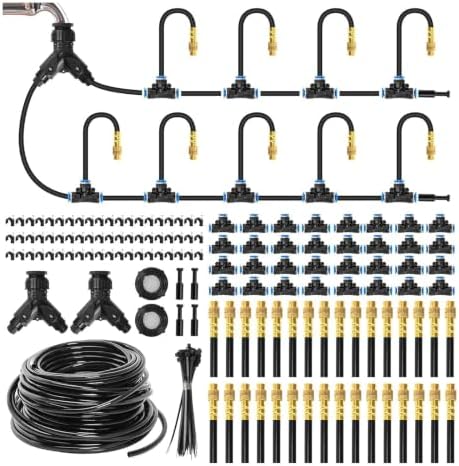 Garden Drip Irrigation Set with Adjustable Brass Nozzles, 1/4 Inch Tubing and Fittings for Home Outdoor Plant Care by Unknown