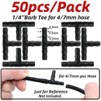 50pcs Garden Tee Connector 4/7mm 1/4'' Hose Pipe Water Tubing Barb Fitting Drip Irrigation Adapter Coupling Repair(C-50PCS) - Image 2