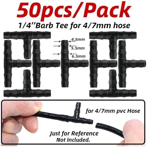 50pcs Garden Tee Connector 4/7mm 1/4'' Hose Pipe Water Tubing Barb Fitting Drip Irrigation Adapter Coupling Repair(C-50PCS) - Image 2