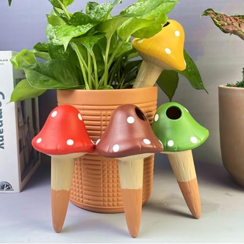 4PCS Terracotta Watering Spikes, Mushroom Self Watering Spikes with Slow Release, Automatic Devices for Indoor Outdoor Potted Plants (4 Colors) - Image 5