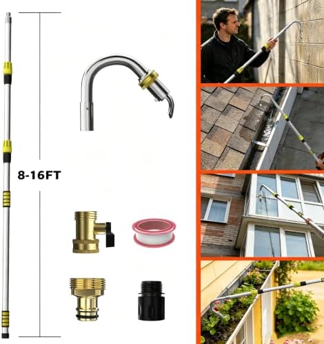24FT Reach Gutter Cleaning Tool with 8-15FT Telescopic Pole, 360° Rotatable Duckbill Metal Head Gutter Cleaner with Shut Off Valve, Adjustable Leak-Proof Gutter Washing Tool for Garden Hose - Image 3