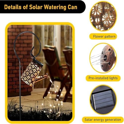 Maleyt Solar Watering Can Lights Garden Decor, Retro Metal Hanging Solar Lantern with String Lights Outdoor Waterproof, Outdoor Decorations for Porch Lawn Driveway Backyard Pathway (2) - Image 2
