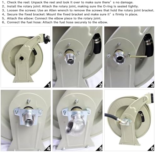 3/4"X33' Fuel Hose Reel & Fuel Nozzle & Fuel Hose Swivel,Spring Driven Retractable Diesel Hose Reel,Inlet 1" NPT Thread,Oulet 3/4" NPT Thread Swivel,Heavy Duty Steel Construction Reel - Image 2