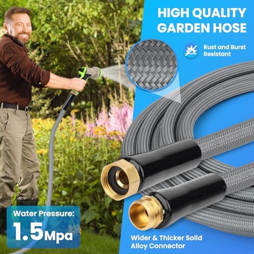 2025 Upgraded Garden Hose,And Carry Strap Non-Expanding Premium Quality Flexible Ultra-Light Water Hose with Fabric Skin Hose for Commercial Residential Use With 10 Spray Nozzle (100FT) - Image 5