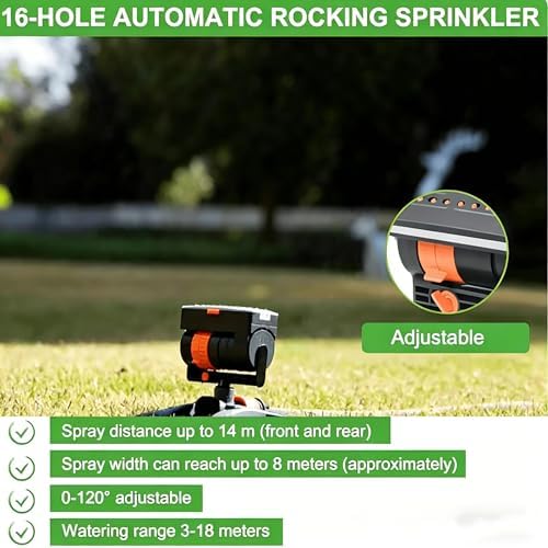 16-Nozzle Oscillating Sprinkler with Dual-Zone Sprinkler Water Timer, Oscillating Water Sprinklers for Lawn Yard Garden Watering (Single-Zone) - Image 4