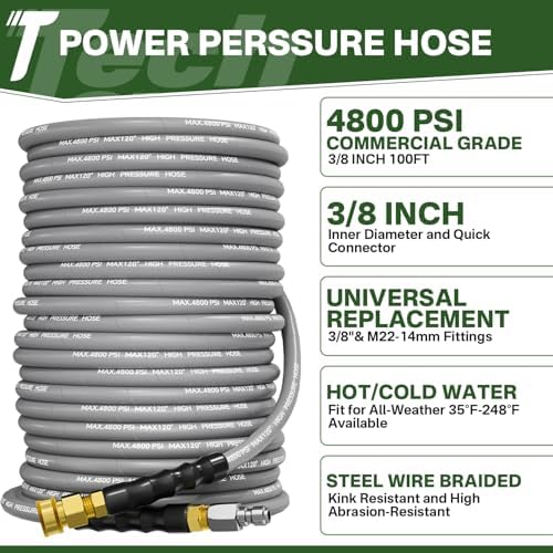5000PSI Pressure Washer Hose and Gun, 3/8’’ Power Hose 100FT - Image 2