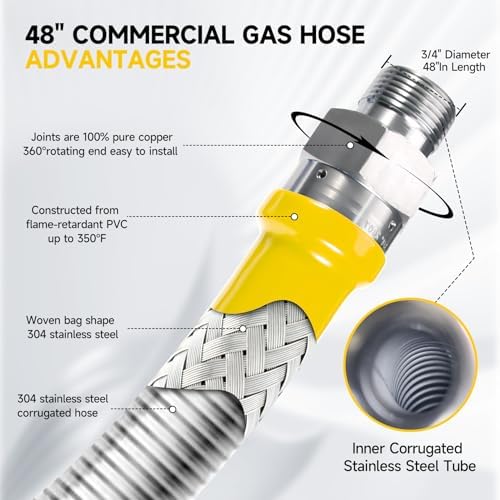 3/4" × 48 inch Commercial Gas Hose, 1675KIT48 Safety System Kit, Mobile Gas Line Hose Connector Kit for Commercial Kitchen, with 3/4" Quick Disconnect - Image 5