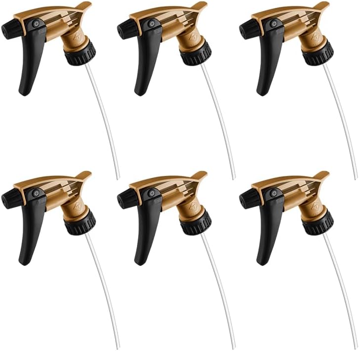 Nanoskin Acid Resistant Trigger Sprayer-Gold |High Output,Ergonomic Design,Durable Construction,Adjustable Nozzle for Mist and Stream, Ideal for Acid-Based Cleaners,9 1/4" Dip Tube,6 Count (Pack of 6) by Nanoskin