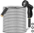 Garden Hose 75 ft, Heavy Duty Stainless Steel Metal Water Hose with 8 Function Nozzle, No Kink, Leak-proof and Lightweight, Easy to Use and Sturdy, Puncture-Proof Outdoor Yard Hose by Unknown