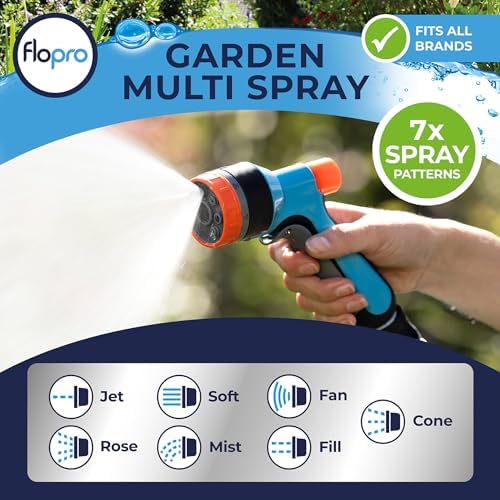 FLO-PRO - Multi Spray Gun: 7 x patterns soft, rose, fan, fill, mist, jet, cone. Hose gun includes trigger with lock & flow control. Garden hose pipe spray gun ideal for everyday use. Fits all brands - Image 3