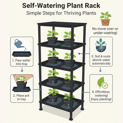 RooTrimmer 5-Tier Seed Starter Trays, Plant Stand, with Bottom-Watering Design– Reinforced Thickened Shelf for Small Pots, Balcony/Indoor Seed Starting & Greenhouse, Black - Image 7