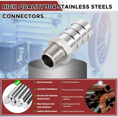 10pcs Stainless Steel Hose Barb Fitting 1" Barb to 1/2" NPT Male - Image 4