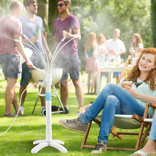 Stand Misters for Outside Patio with Adjustable Riser Tube (up to 46in) - 5 Brass Nozzles and 26FT Line Standing Misting Cooling System for BBQ, Patio, Pool, and Water Activities by Tesmotor