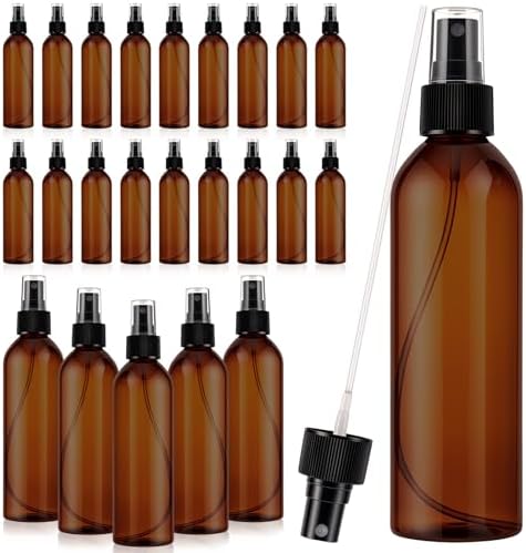 Fumusae 26 Pcs 8 oz Spray Bottles Fine Mist Cleaning Bottles, Amber Empty Plastic Travel Sprayer, Refillable Liquid Containers for Liquid Hair Oil Shampoo Lotion (8 oz,Amber) by Unknown
