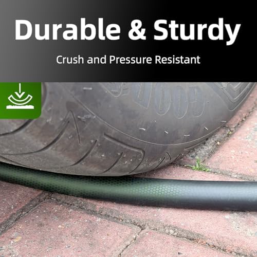 Guitrees 2026 Upgraded Garden Hose 25FT x 5/8", Heavy Duty Rubber Water Hose with Five Layered Braiding, Swivel male and female Nickel-plated Brass Fittings, 1000PSI Burst, 300PSI Working (Black) - Image 5