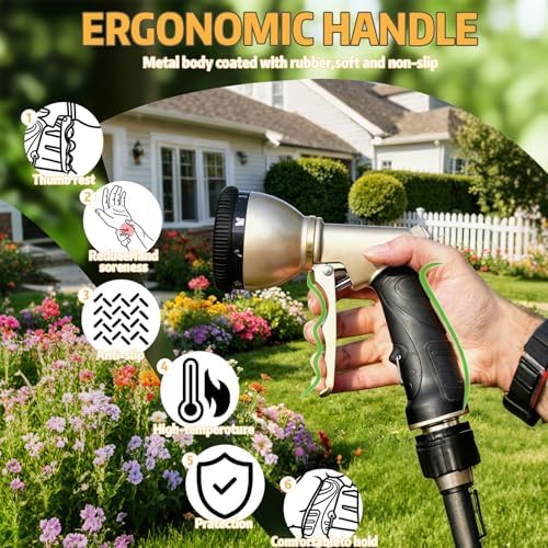 Garden Hose Nozzle Heavy Duty, High Pressure Hose Sprayer with 9 Spray Patterns, Metal Water Hose Nozzle Leakproof for Car Washing, Lawn Care, Plant Watering, Patio Cleaning & Pets (orange) - Image 4