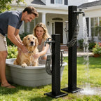 304 Stainless Steel Outdoor Vertical Square Garden Water Column, Freestanding Hose Stand with 2 in 1 Double Brass Faucet and Spray Gun, Black Yard Hydrant for Backyard and Irrigation (Black, 23.6 in) - Image 4