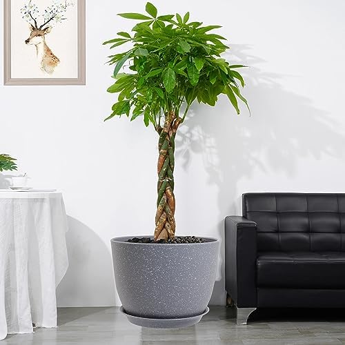 UOUZ 12/10/9 Large Modern Plant Pots, Plastic Planters with Drainage Holes and Saucers for Indoor Outdoor Plants Flowers, Grey Speckles - Image 5