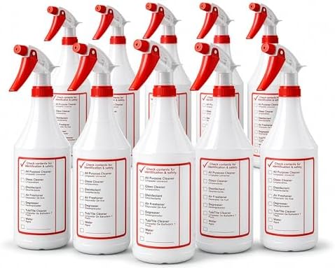Jantle 32 oz Spray Bottles (12 Pack) Heavy Duty Refillable Trigger Sprayer, Adjustable Nozzle Mist/Stream, Measurement Markings, Multipurpose Cleaning & Plants by Jantle