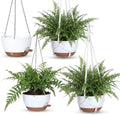 Sliner Set of 4-10 Inch Self Watering Hanging Planters Includes Hanging Pots and Outdoor Hanger Plant Pots with Drainage Holes 2 Types of Hanger Basket Hooks for Patio Garden(White Brown) by Sliner