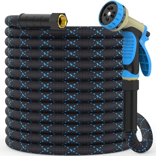 Non-Expanding Garden Hose 100ft w/10 Function Nozzle, Lightweight Water Hose by PUUKU