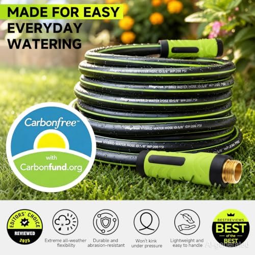 Garden Hose 50ft, Non-Expandable Heavy Duty Water Hose with 10 Function Sprayer, Flexible, Leakproof, Kink Resistant & Hybrid Hose for Yard, Outdoor, 600 PSI - Image 3