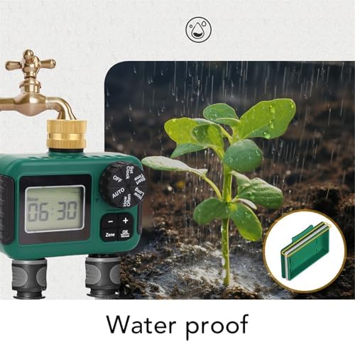 Sprinkler Timer 2 Zone, Brass Inlet NH3/4 Thread IPX5 Water Proof LCD Display Hose Timer for Garden, Yard, Lawn, Pool, Timed Irrigation, Programmable Water Controller - Image 7