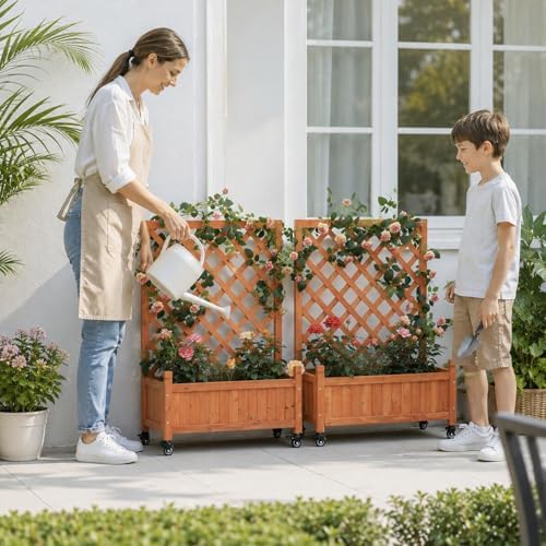 2 Trellis Raised Garden Bed with Wheels, Lattice Privacy Screen - Image 5