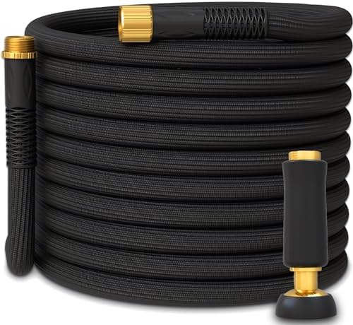 TITAN Garden Hose | Flexible, Lightweight, Kink-Free & Durable Hybrid Water Hose with Heavy Duty Brass Connectors & High-Pressure Jet Nozzle (50FT x 1/2”) by Titan
