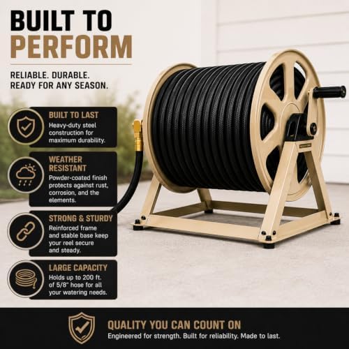 Dual Floor and Wall Mounted Garden Hose Reel, Holds 200ft of Water Hose, Heavy Duty Metal Hose Reel, Space Saving Hose Reel Organizer for Yard, Garage & Shed - Image 5
