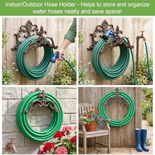 OwnMy Cast Iron Garden Hose Holder Decorative Wall Mount Water Hose Holder - Image 6